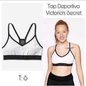 PINK Victoria's Secret White and Black Sleeveless Crop Top